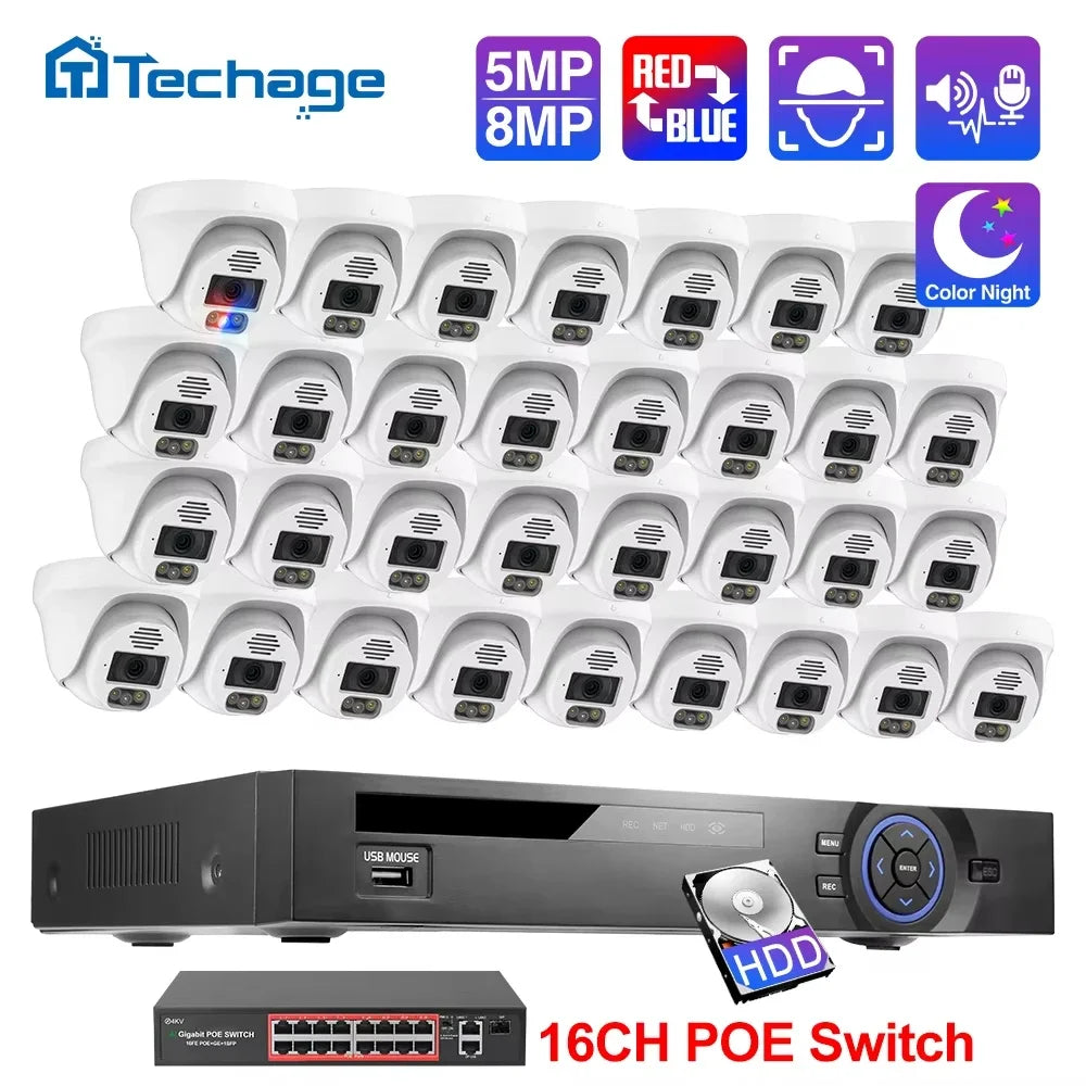 Techage Sistema de Cámaras PoE 4K 8MP 36CH con Audio Bidireccional y IA