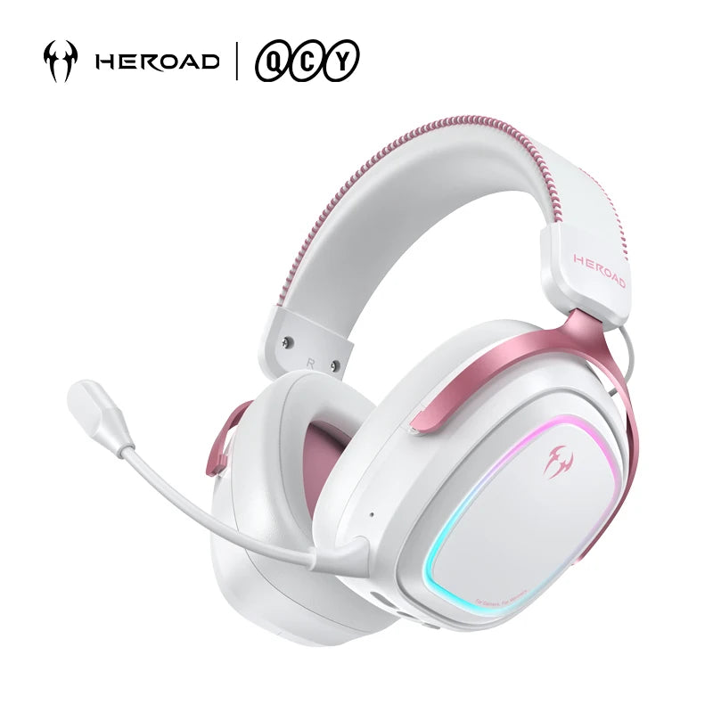 Heroad GT2 Wireless Gaming Headset by QCY THX Spatial Audio+7.1.4 Tri-mode RGB 3-Mic ENC Over Ear Headphone for PC Headset Gamer