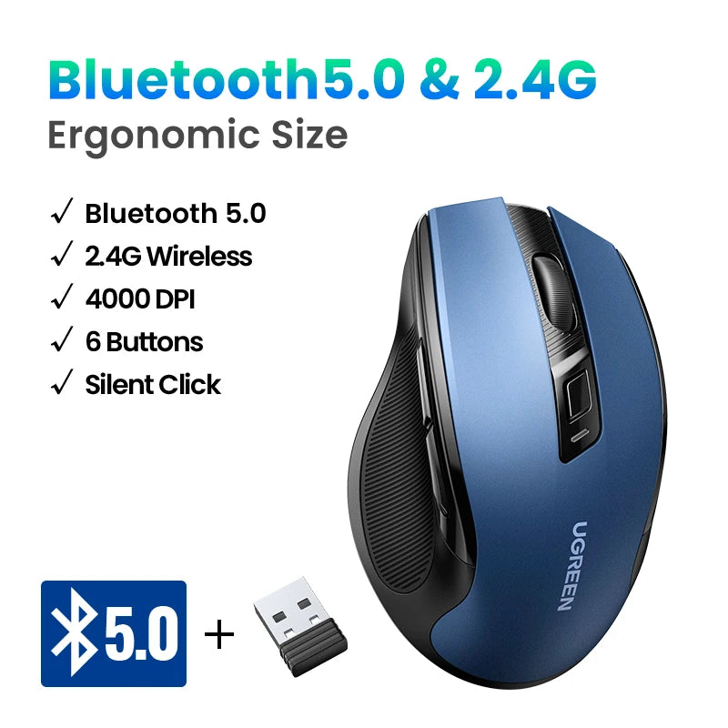 UGREEN Wireless Mouse Bluetooth5.0 Mouse Ergonomic