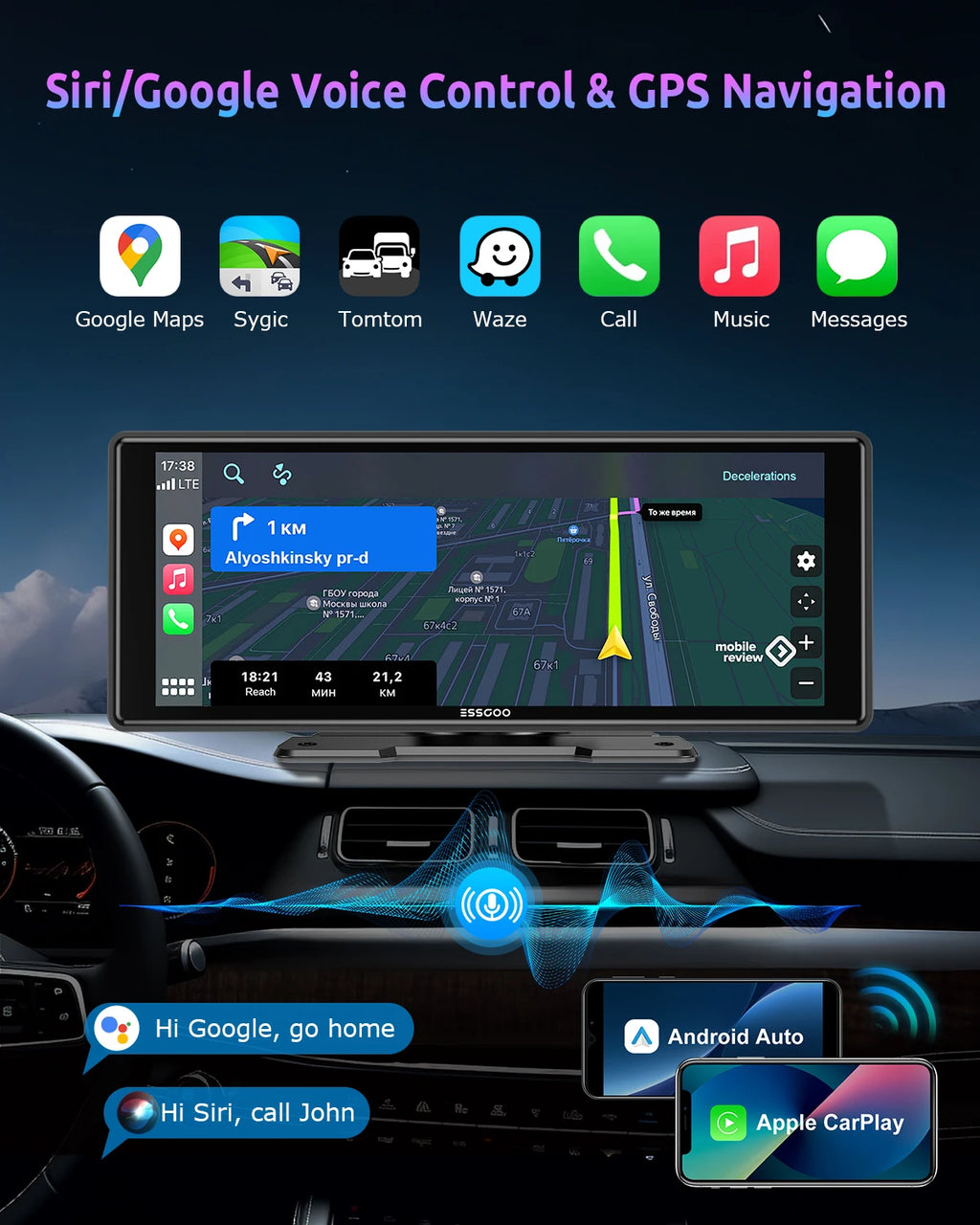 Écran Carplay & Android Auto 
ESSGOO 10,26"