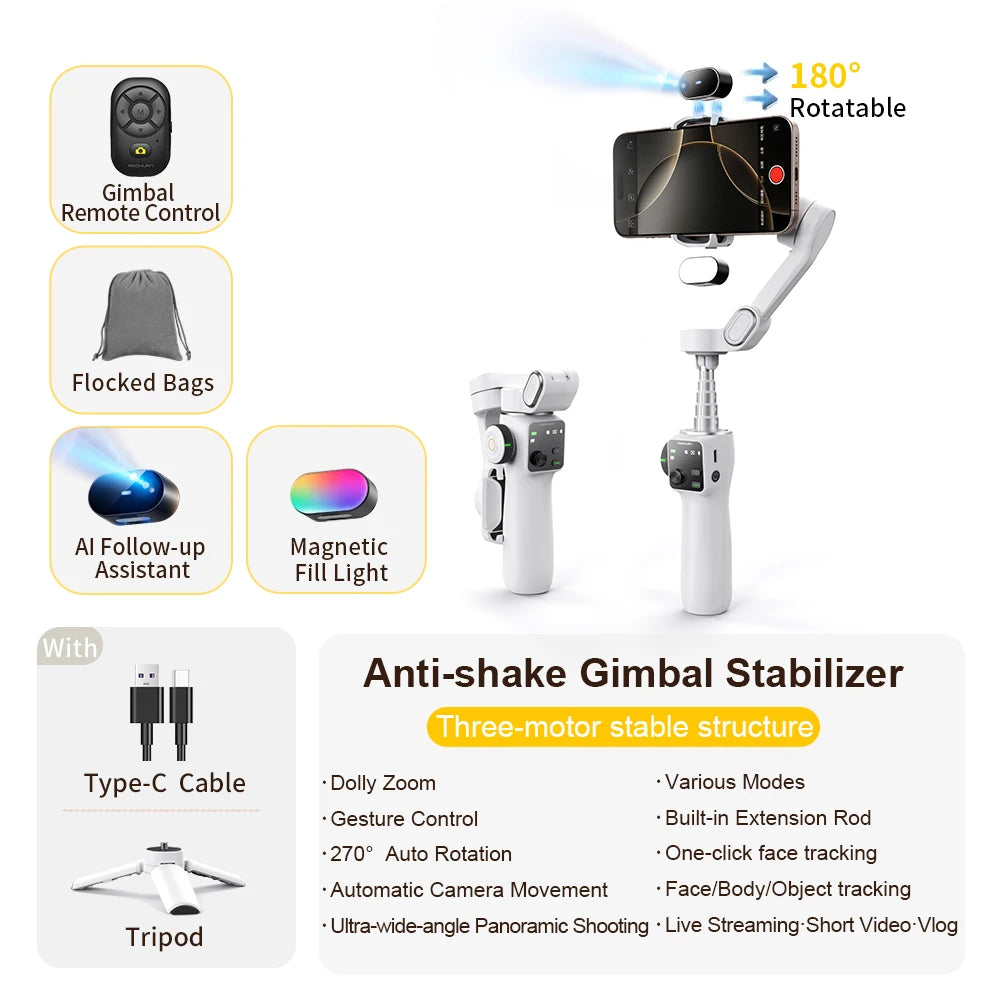Estabilizador Gimbal AOCHUAN Smart V8 3 Ejes con Trípode