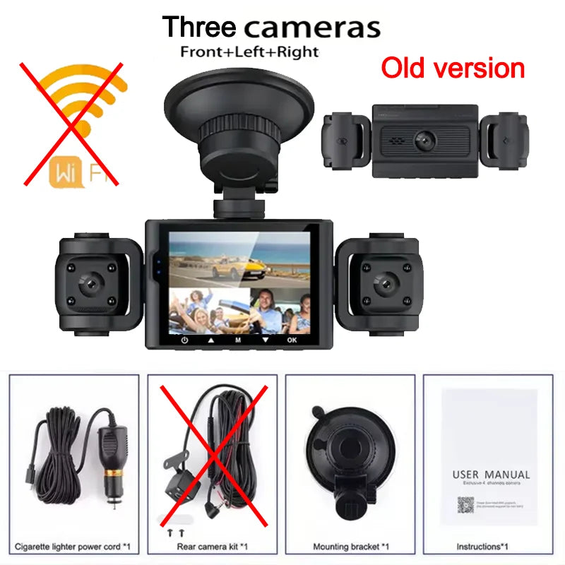 3/4 Channels 360° DashCam WIFI Video Recorder 1080P