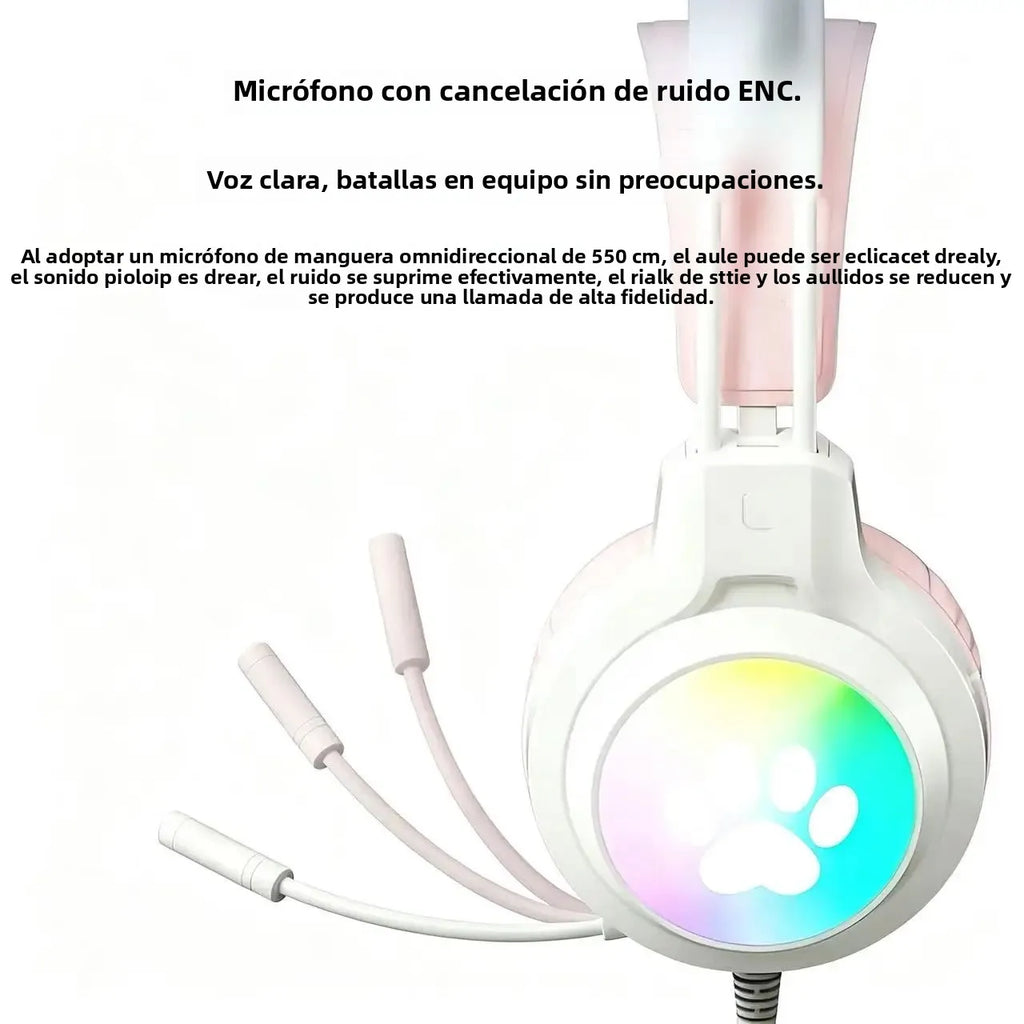 SOYTO Kawaii Cat Ear Audífonos Gamer RGB Color