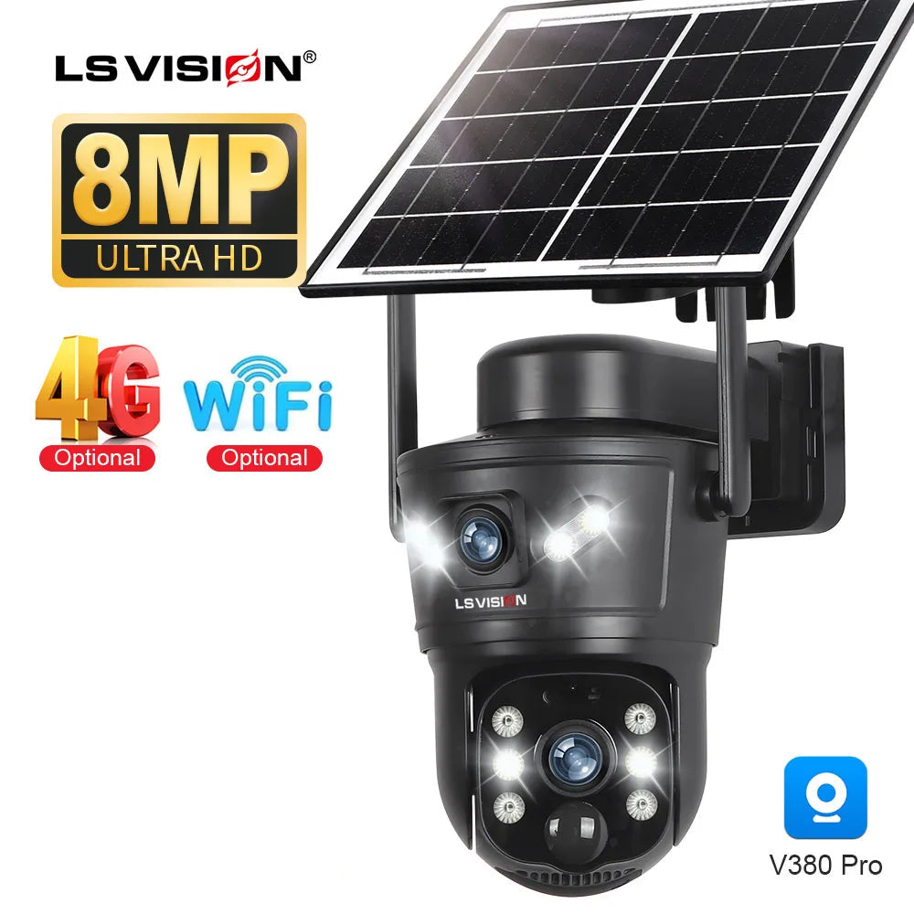 LS VISION 4K 8MP Dual Screens Solar Security Camera