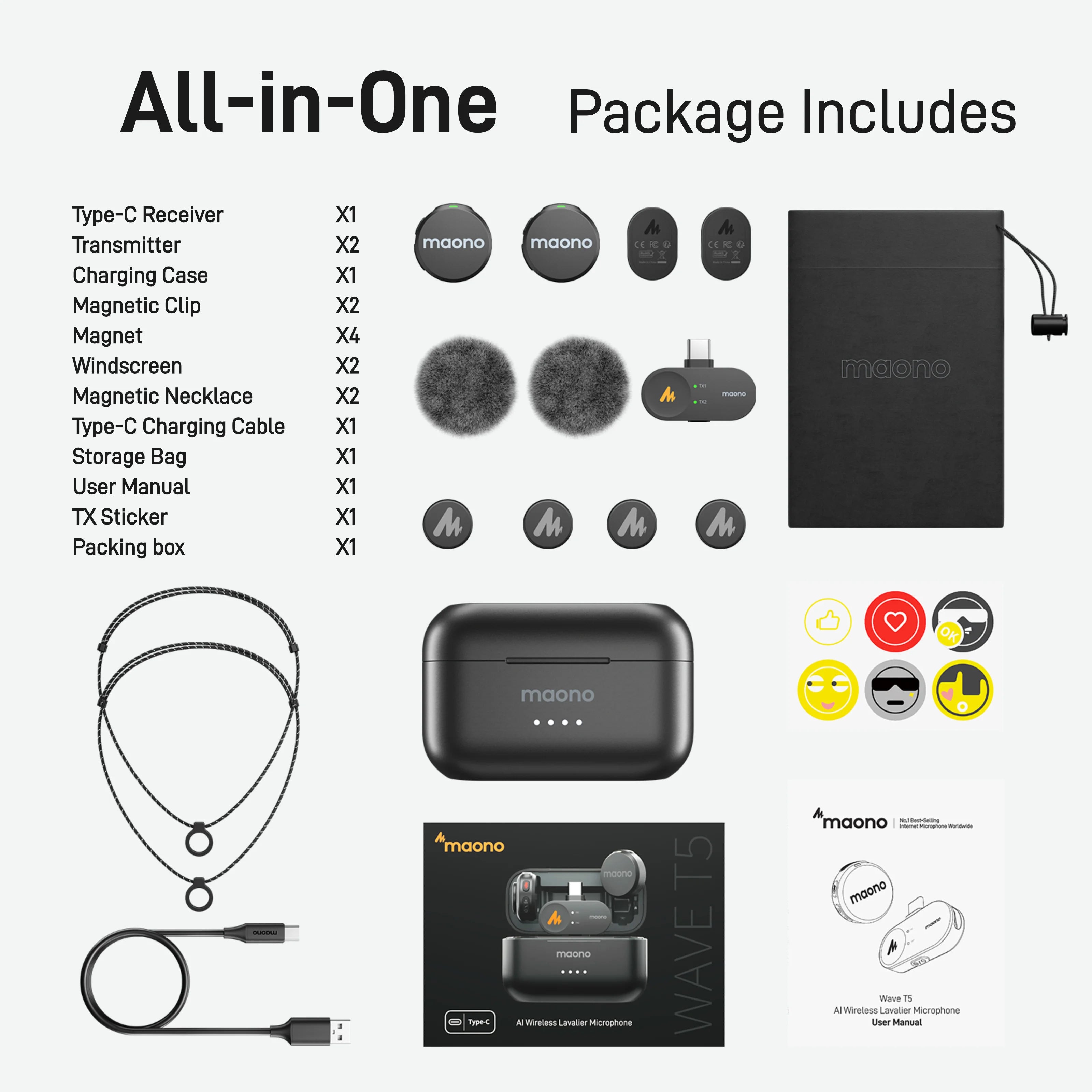 Micrófono MAONO Wave T5 Wireless Lavalier Lapel