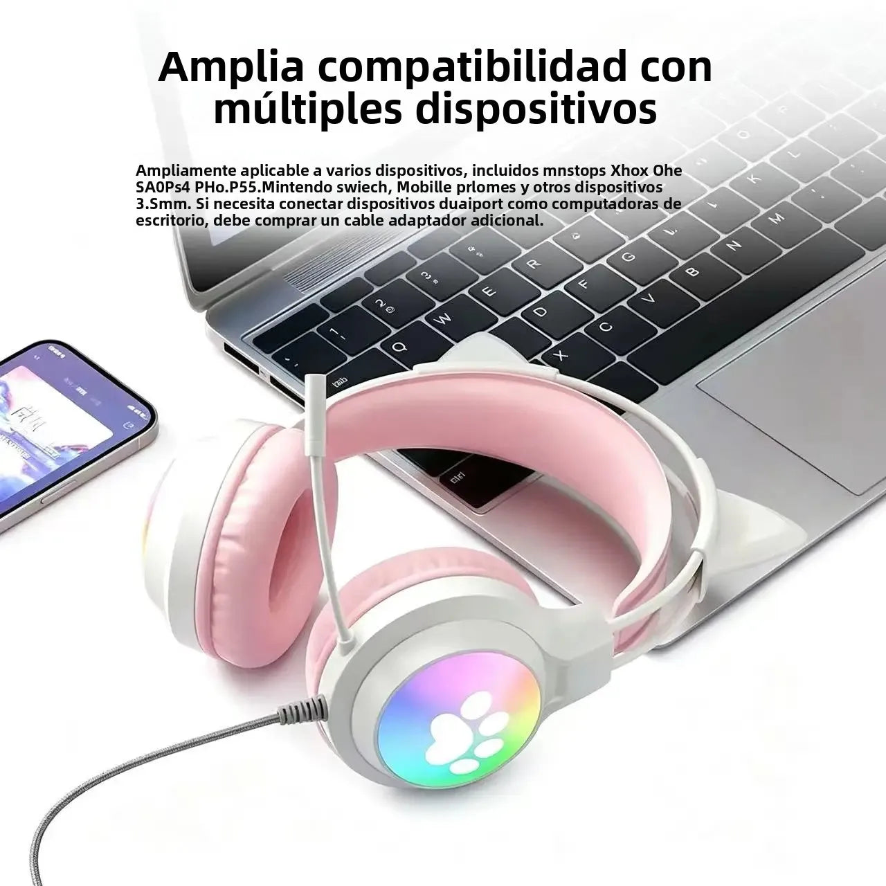 SOYTO Kawaii Cat Ear Audífonos Gamer RGB Color