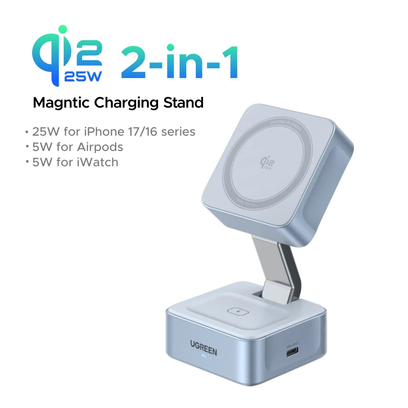 UGREEN Qi2 25W 15W Cargador Inalámbrico Magnético 2‑en‑1