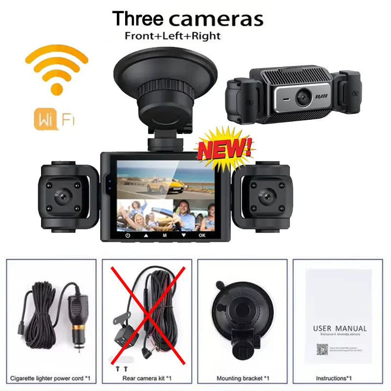 3/4 Channels 360° DashCam WIFI Video Recorder 1080P