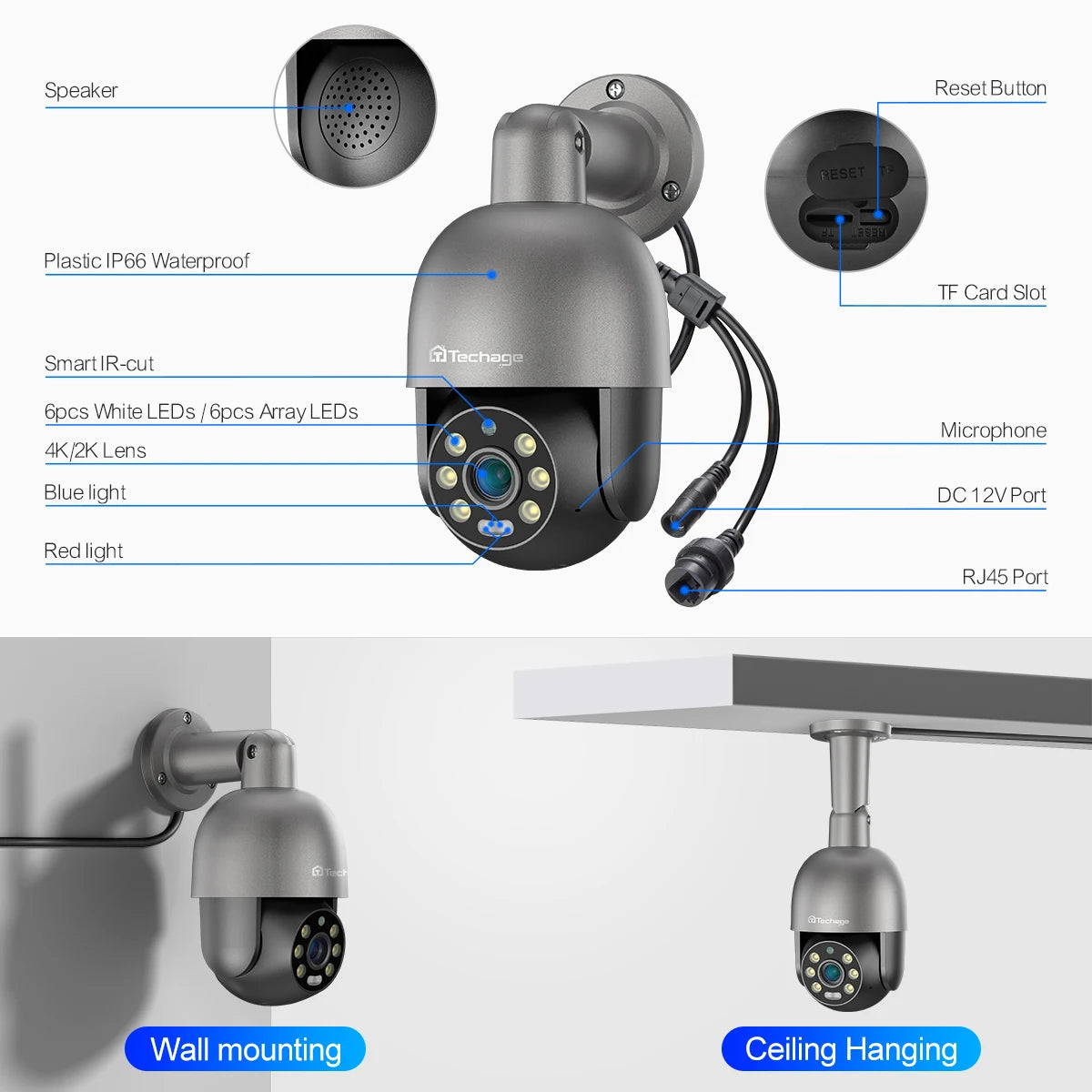 Techage Sistema de Cámaras de Seguridad 4K POE con PTZ