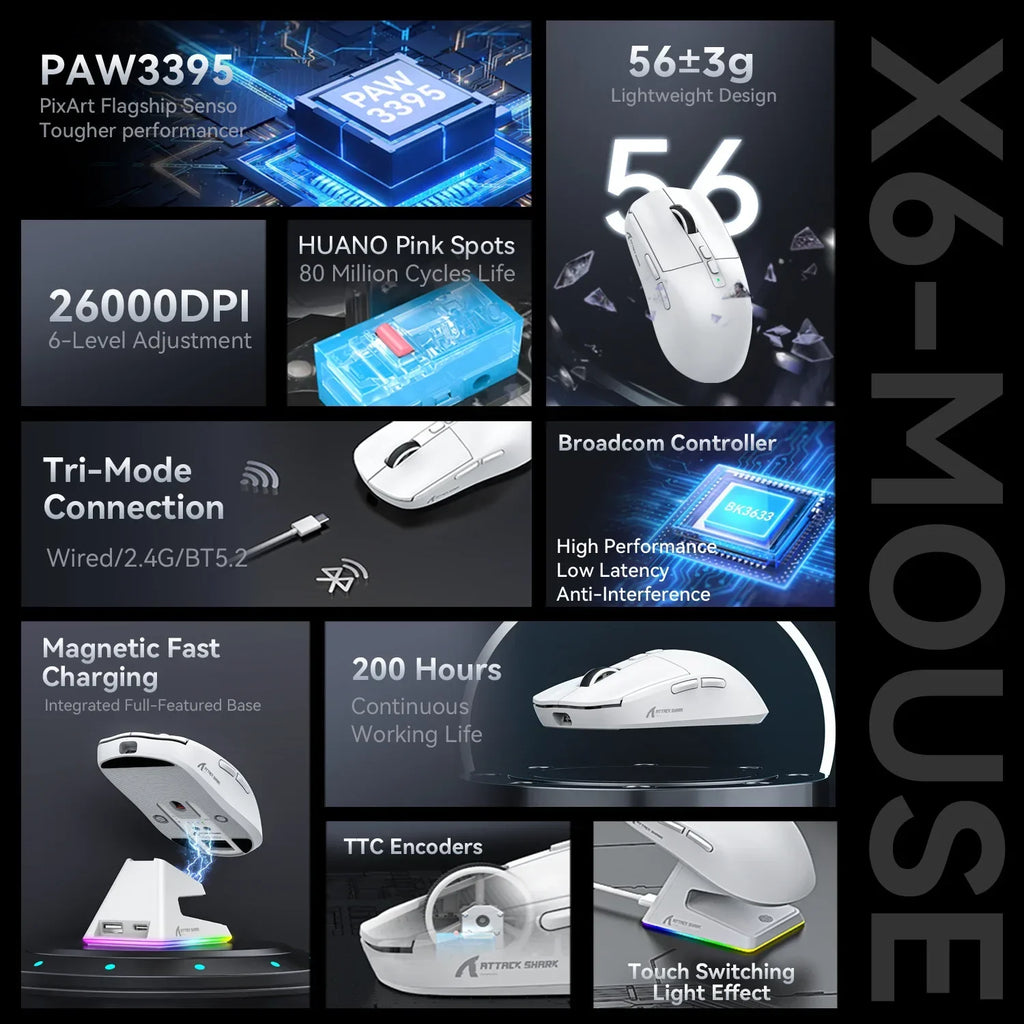Attack Shark X6 Tri-Mode Wireless Mouse
