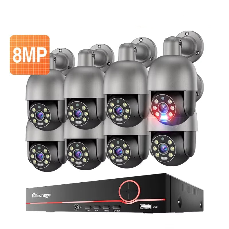 Système de caméra PTZ POE Techage 5MP/8MP 8 canaux H.265