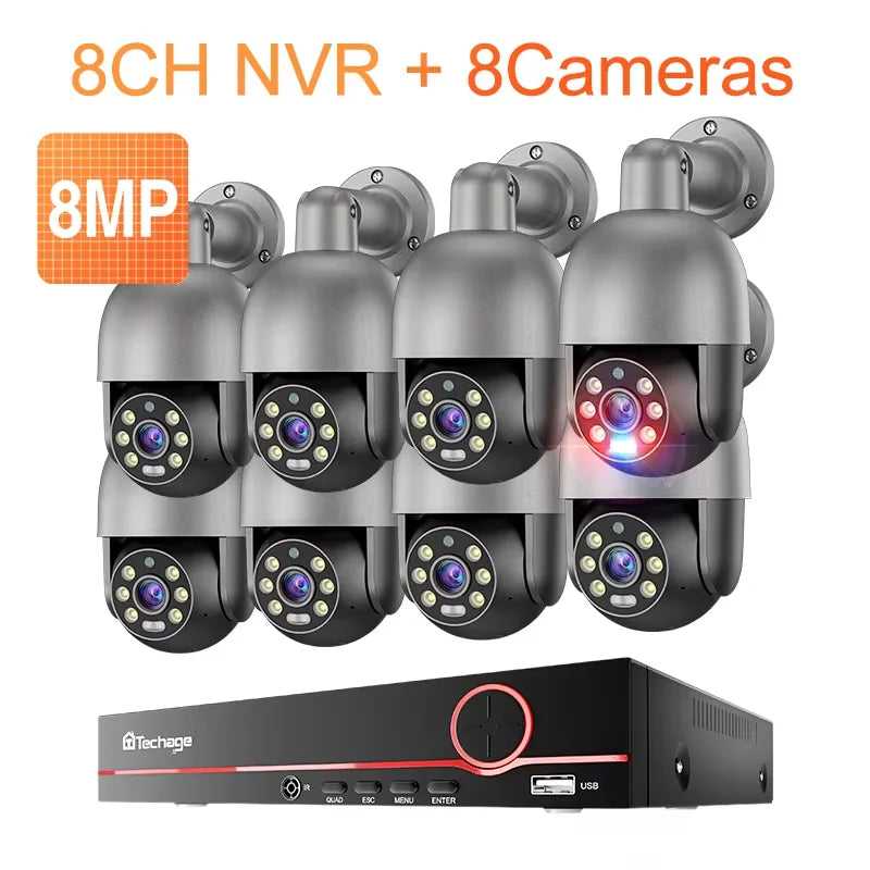 Techage Sistema de Cámaras PTZ POE 5MP/8MP 8CH H.265