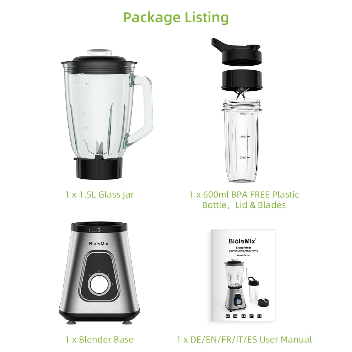 Licuadora BioloMix 1.5 Vidrio