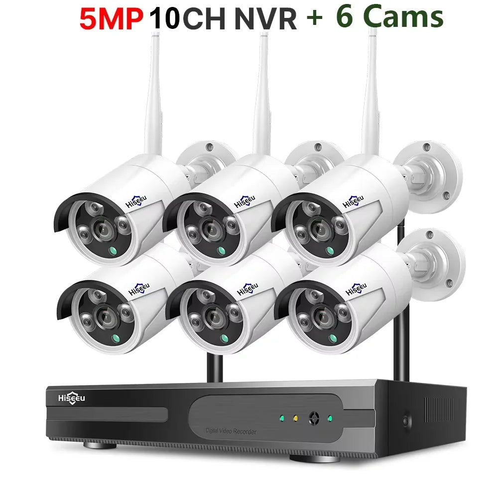 Hiseeu 3/5/8MP Sistema de Cámaras WiFi con NVR 10CH