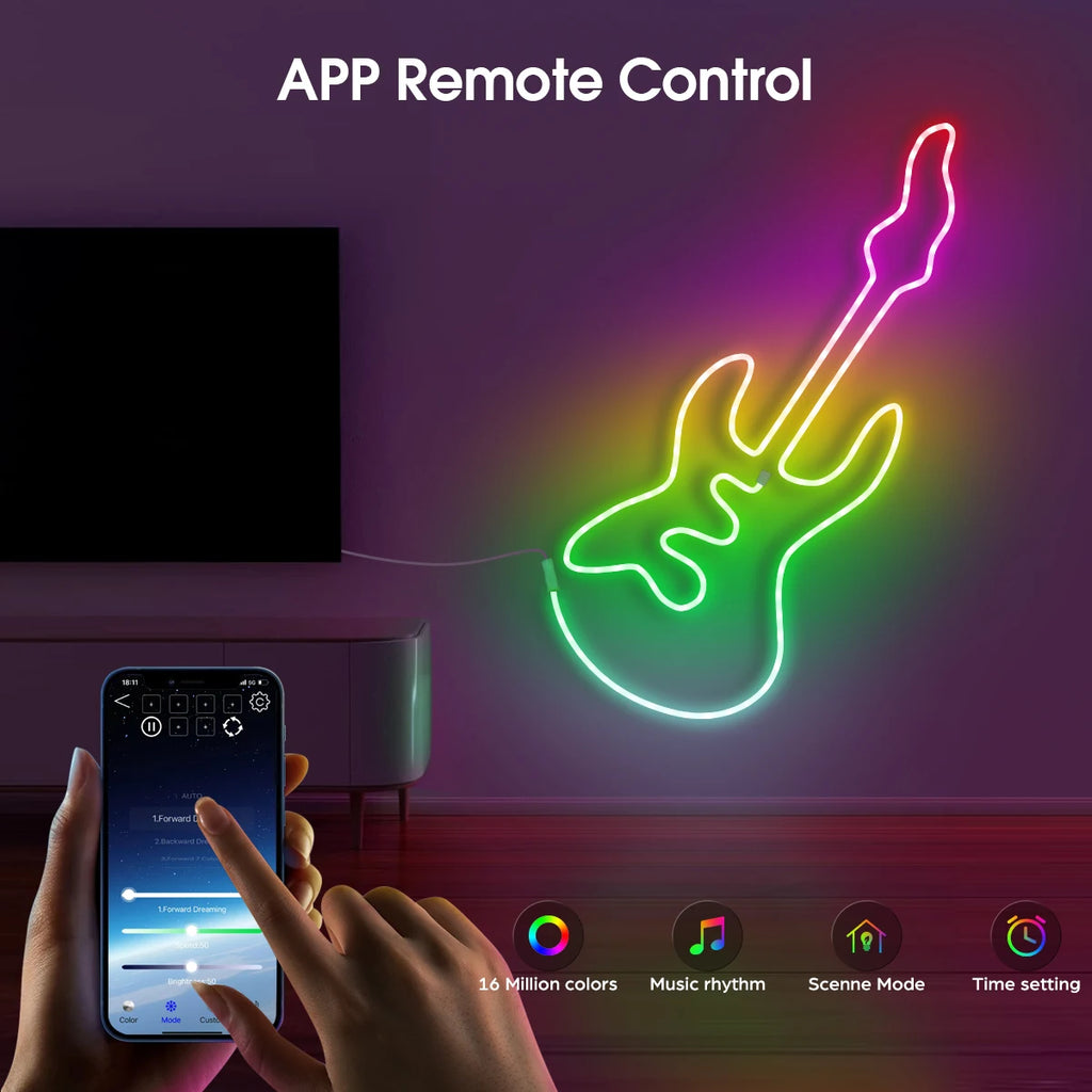 2/3/5/10M Smart APP Control RGBIC Neon LED Strip Light, Music Sync, USB Dynamic Effects LED Rope for Bedroom Gaming Room Decor