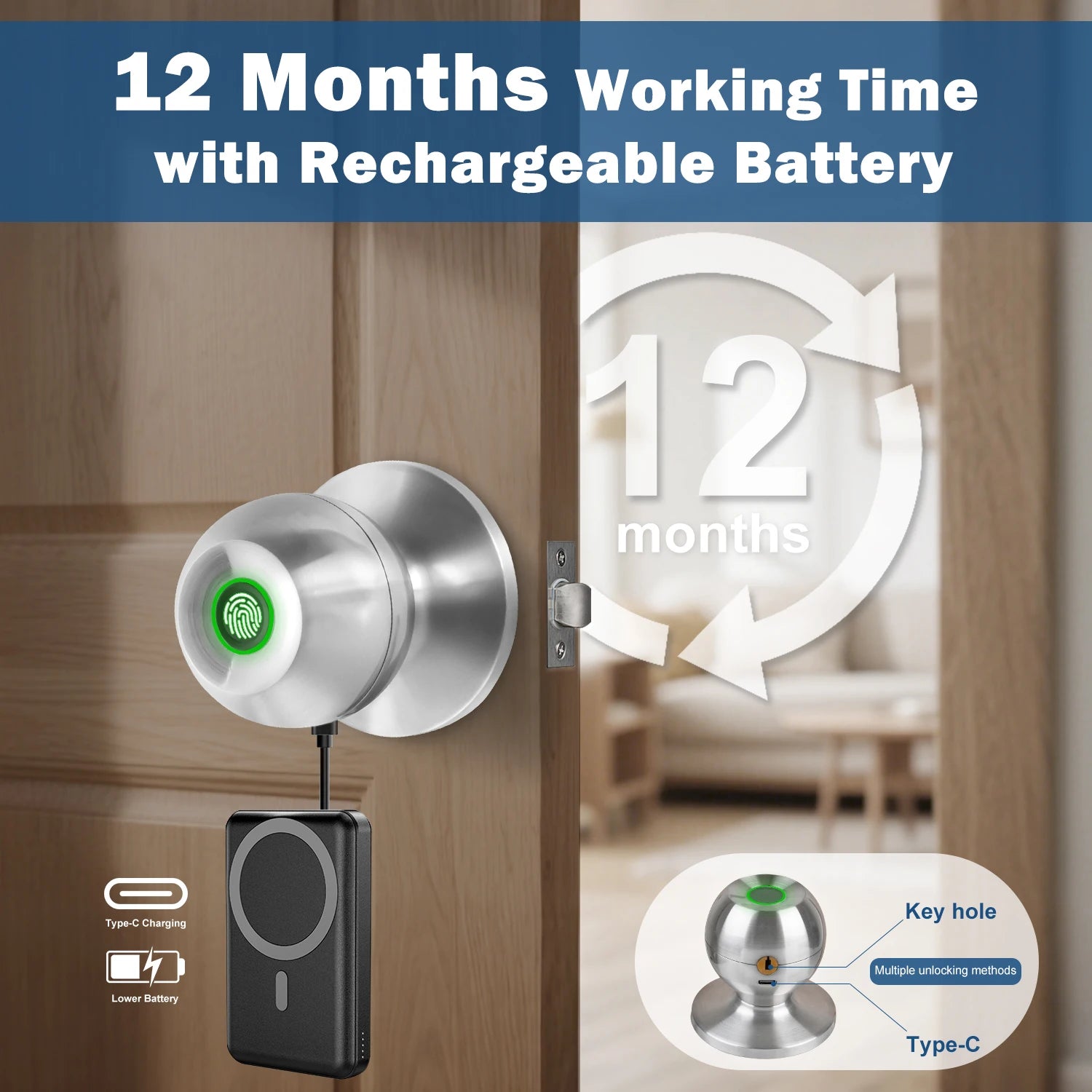 Tuya Smart Door Lock Fingerprint Biometric Spherical