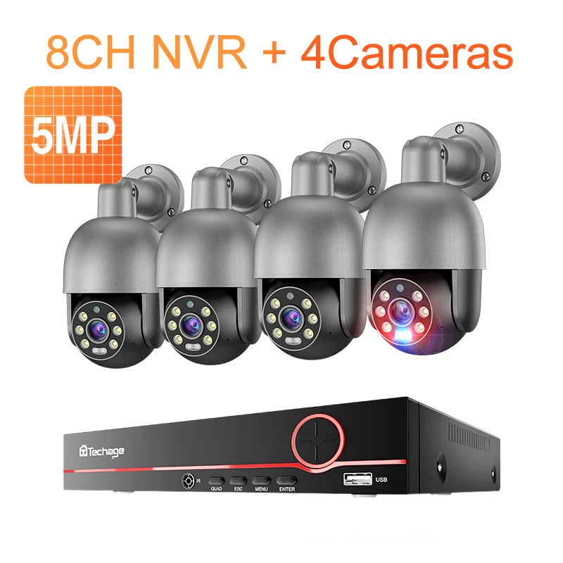 Système de caméra PTZ POE Techage 5MP/8MP 8 canaux H.265