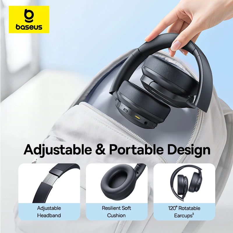 Baseus BH1 Lite Wireless Audífonos Bluetooth 6.0 ENC Clear Call Headsets Super Bass Hit Earphones 80H Playtime Over Ear Headset