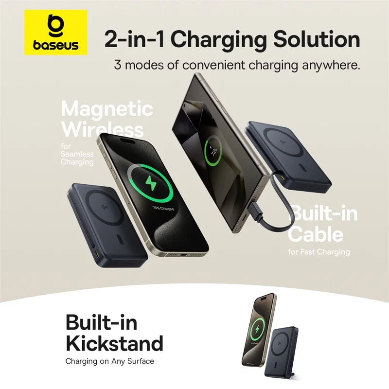 Baseus Nomos Qi2 45W Power Bank 10000mAh con Soporte