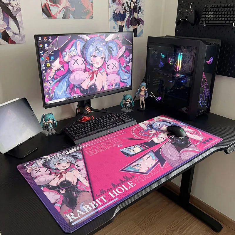 Hatsune Miku Large Mouse Pad Anime Gaming Desk Mat Non Slip Rubber Base Locked Edge Keyboard Mat for PC Gamer Fans Perfect Gifts