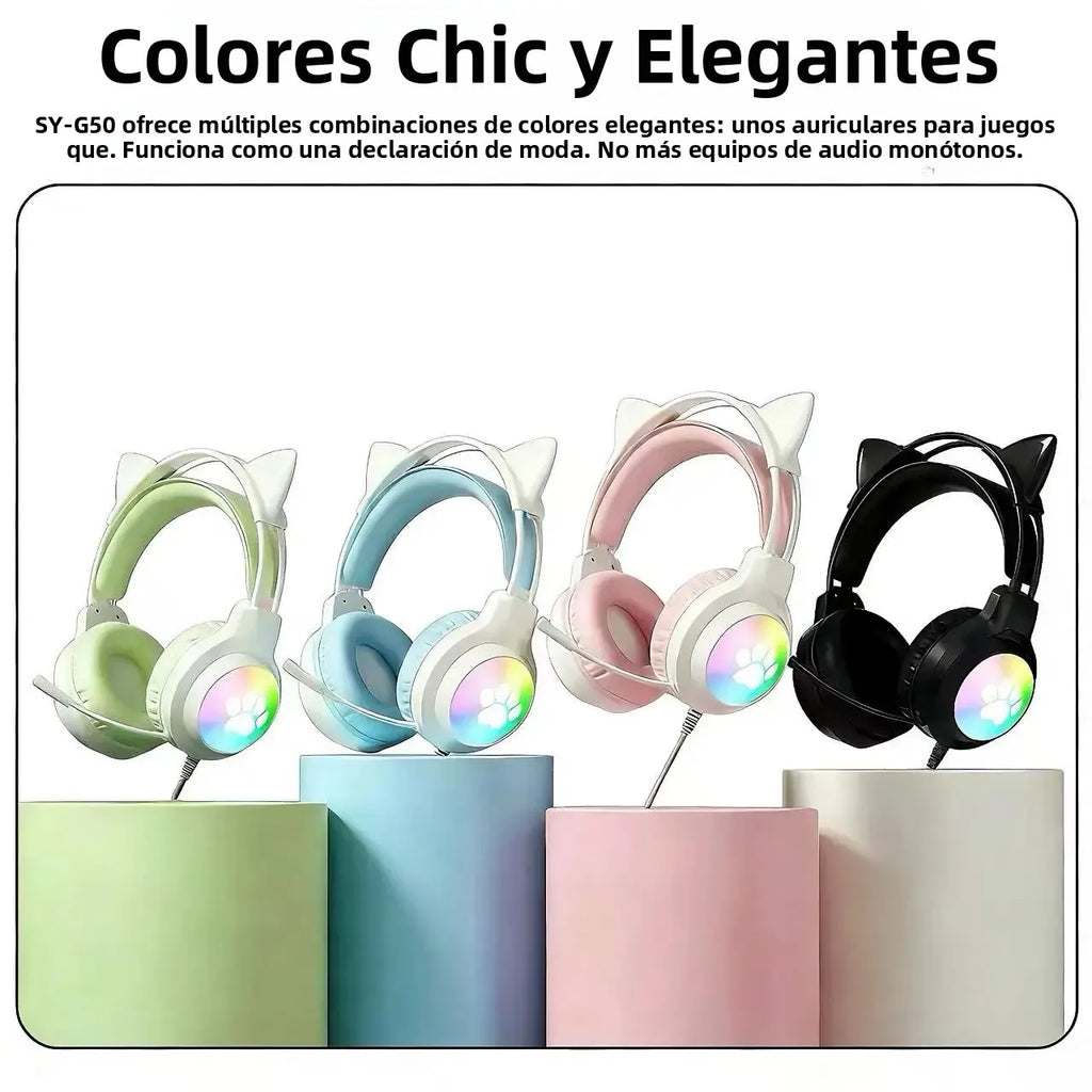 SOYTO Kawaii Cat Ear Audífonos Gamer RGB Color