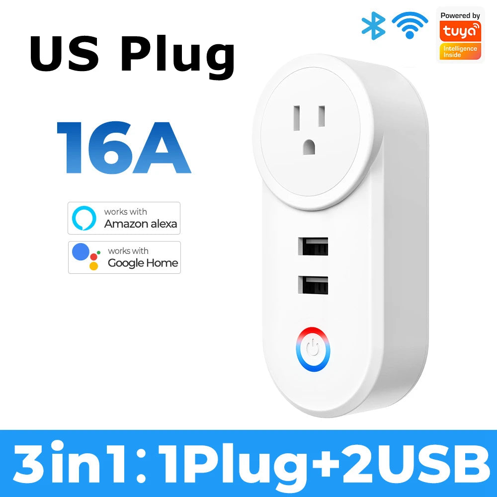 16A Tuya WiFi Smart Socket With 2 USB