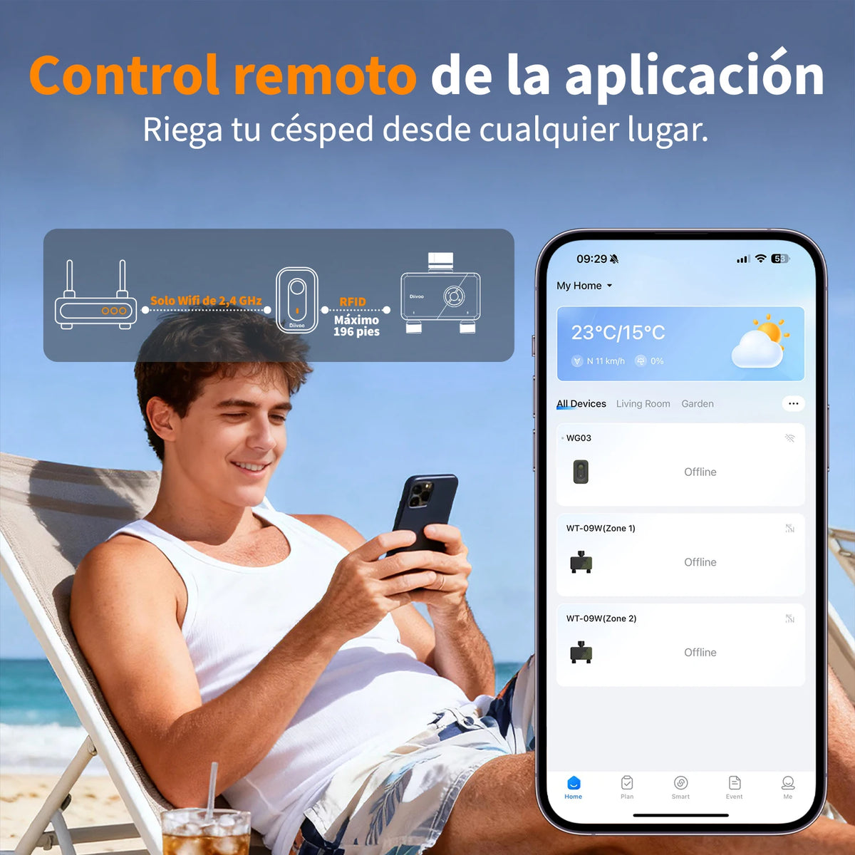 Sistema de Riego Diivoo WiFi de 2 Zonas