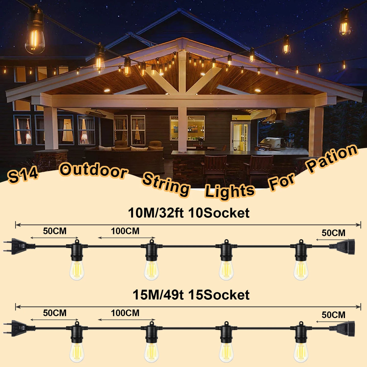 Guirnalda LED para exterior S14 E27 220V