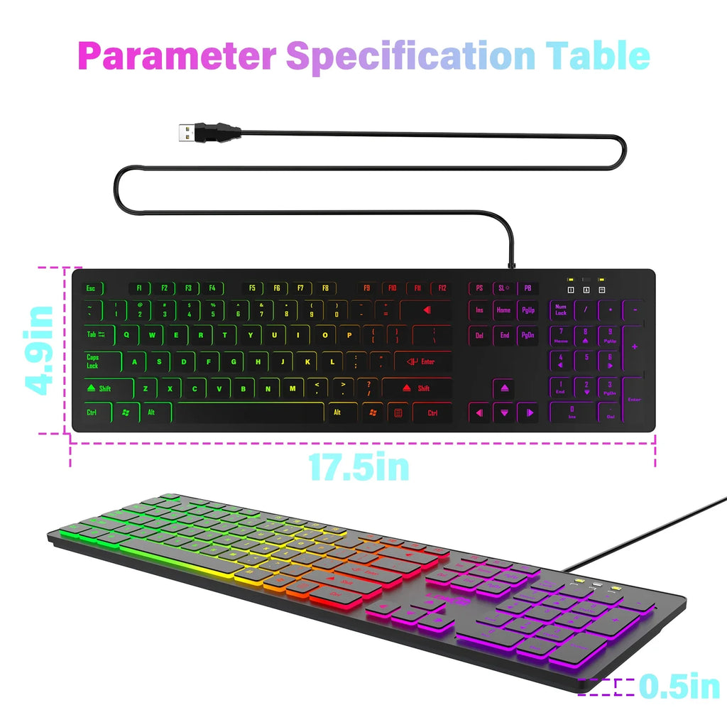 Gaming Teclado Light Backlit RGB Mute Wired