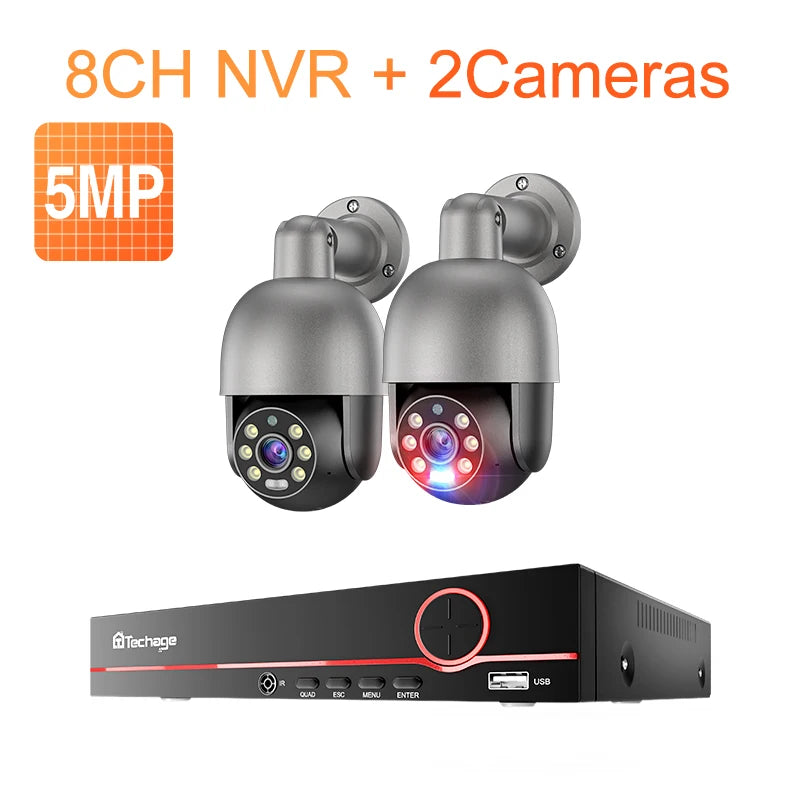 Techage Sistema de Cámaras PTZ POE 5MP/8MP 8CH H.265
