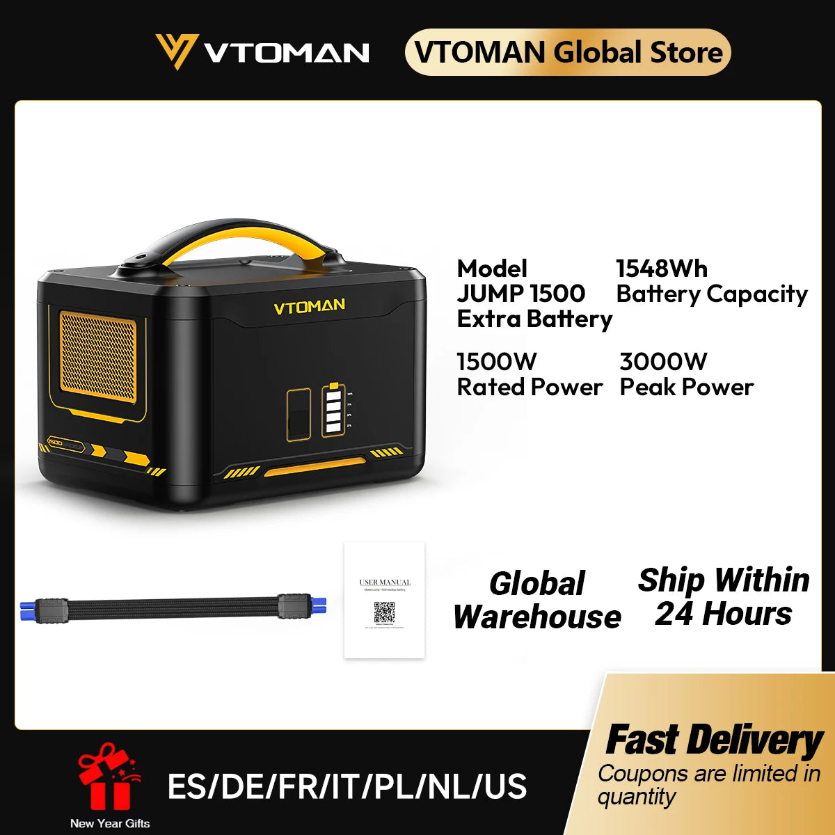 Batería Portátil VTOMAN Jump 1500 Batería Extra 1548Wh