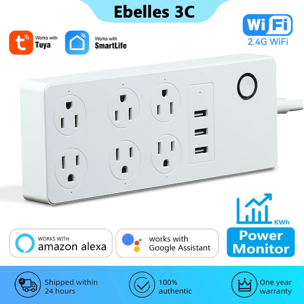 Tuya US Power Strip Wifi Smart Plug With Power