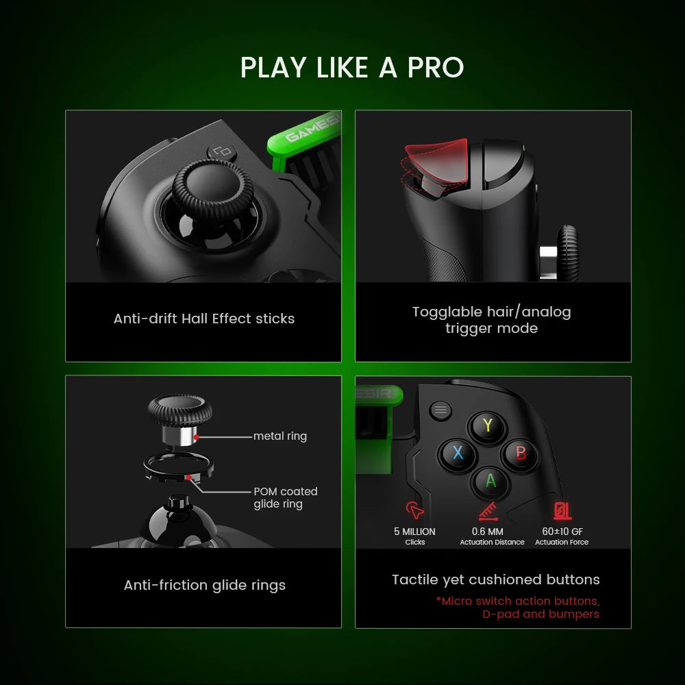 GameSir X4 Aileron Bluetooth Mobile Phone Gamepad Xbox Authorization Gaming Controller with Hall Effect, Portable joycon