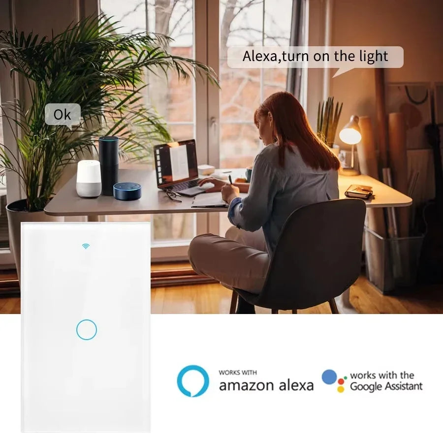 Tuya WiFi Smart Light Switch US Standard Glass Touch Control