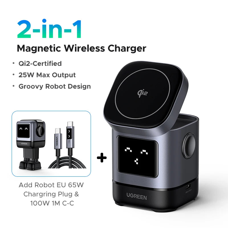 Soporte Cargador Inalámbrico UGREEN Magnético 2‑en‑1 para iPhone