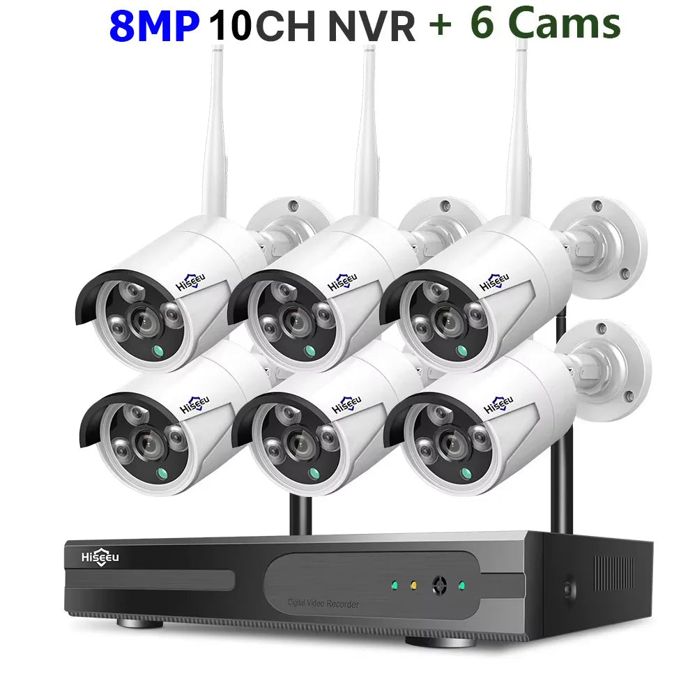 Hiseeu 3/5/8MP Sistema de Cámaras WiFi con NVR 10CH