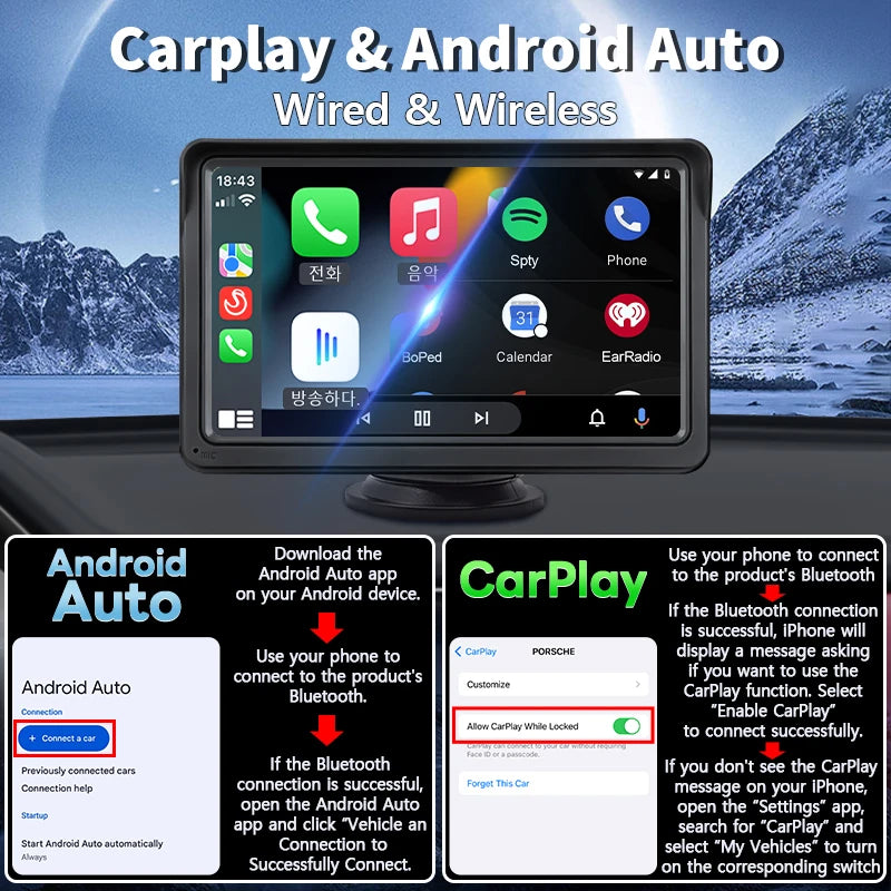 Écran Carplay et Android Auto Hippcron 7"