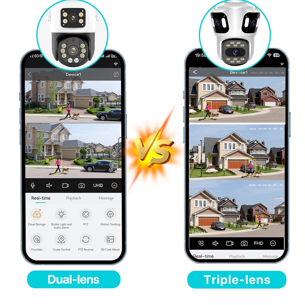 Three Lens PTZ IP Camera Outdoor HD Three Screen