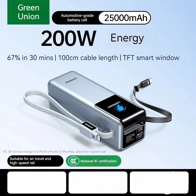 UGREEN Nexode Pro Power Bank 165W con Pantalla TFT y Cable Integrado