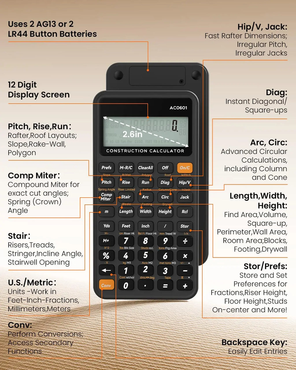 Calculadora de construcción con tableta de escritura industrial
