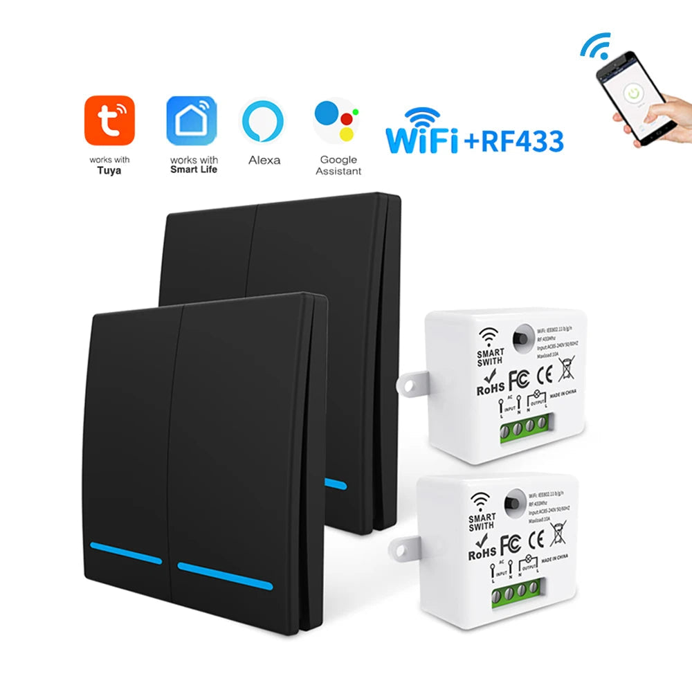 Tuya WiFi Wireless Switch 1/2/3 Gang RF433MHz Voice Control