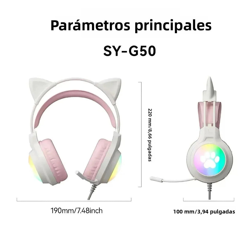 SOYTO Kawaii Cat Ear Audífonos Gamer RGB Color