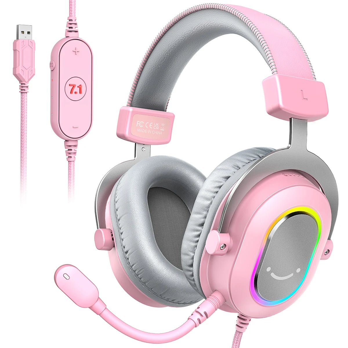 FIFINE USB Gaming Headset with 7.1 Surround Sound/Line Control/3EQ Mode,RGB Headphone with Mic,Plug and Play,for PC/PS5 -H6