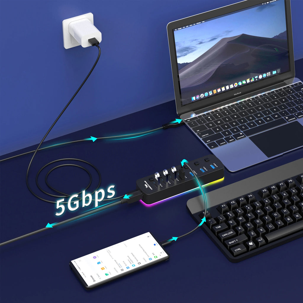 Multi hub RGB USB 3.0 Hub 7 Ports Data