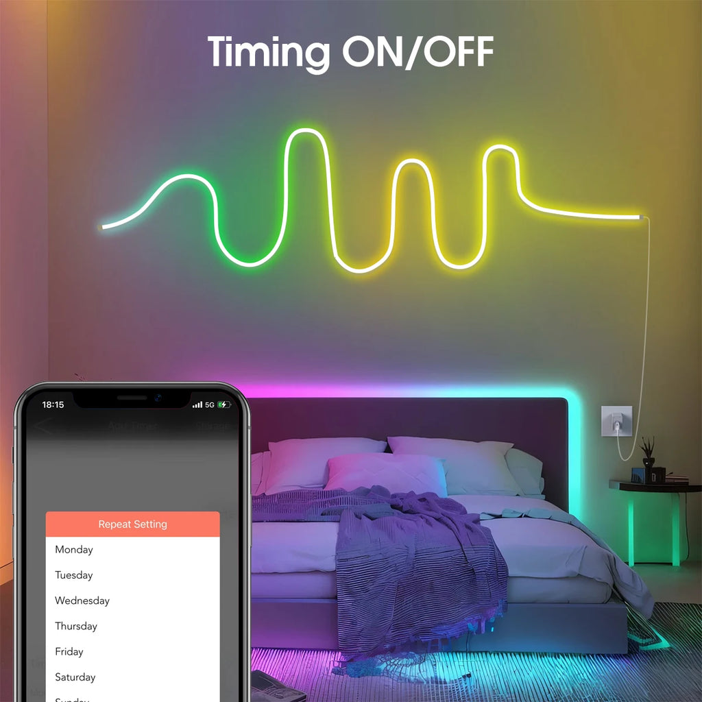 2/3/5/10M Smart APP Control RGBIC Neon LED Strip Light, Music Sync, USB Dynamic Effects LED Rope for Bedroom Gaming Room Decor