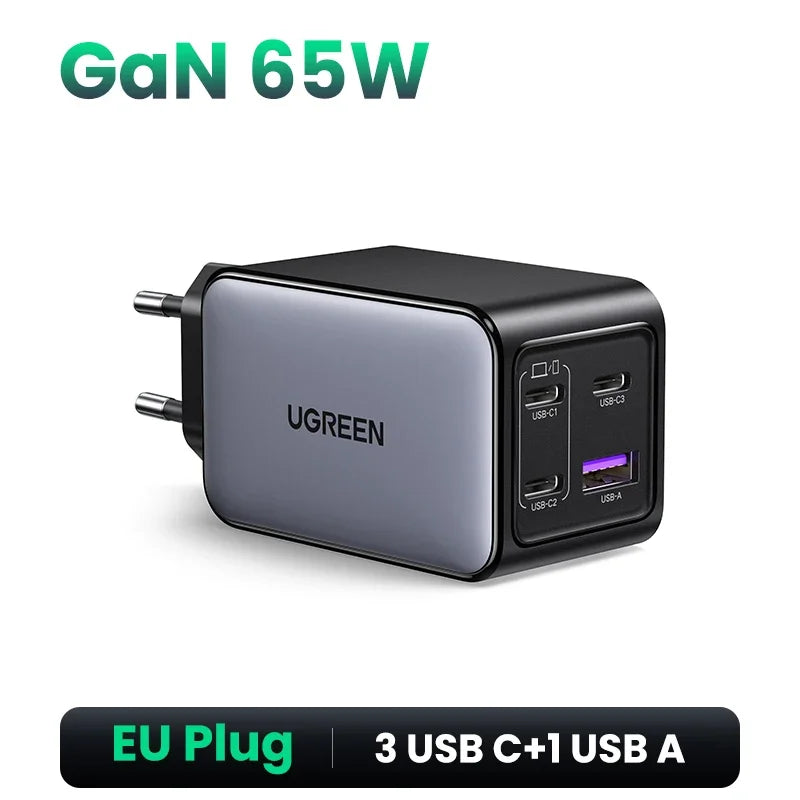 Cargador UGREEN 65W GaN 4 Puertos USB‑C