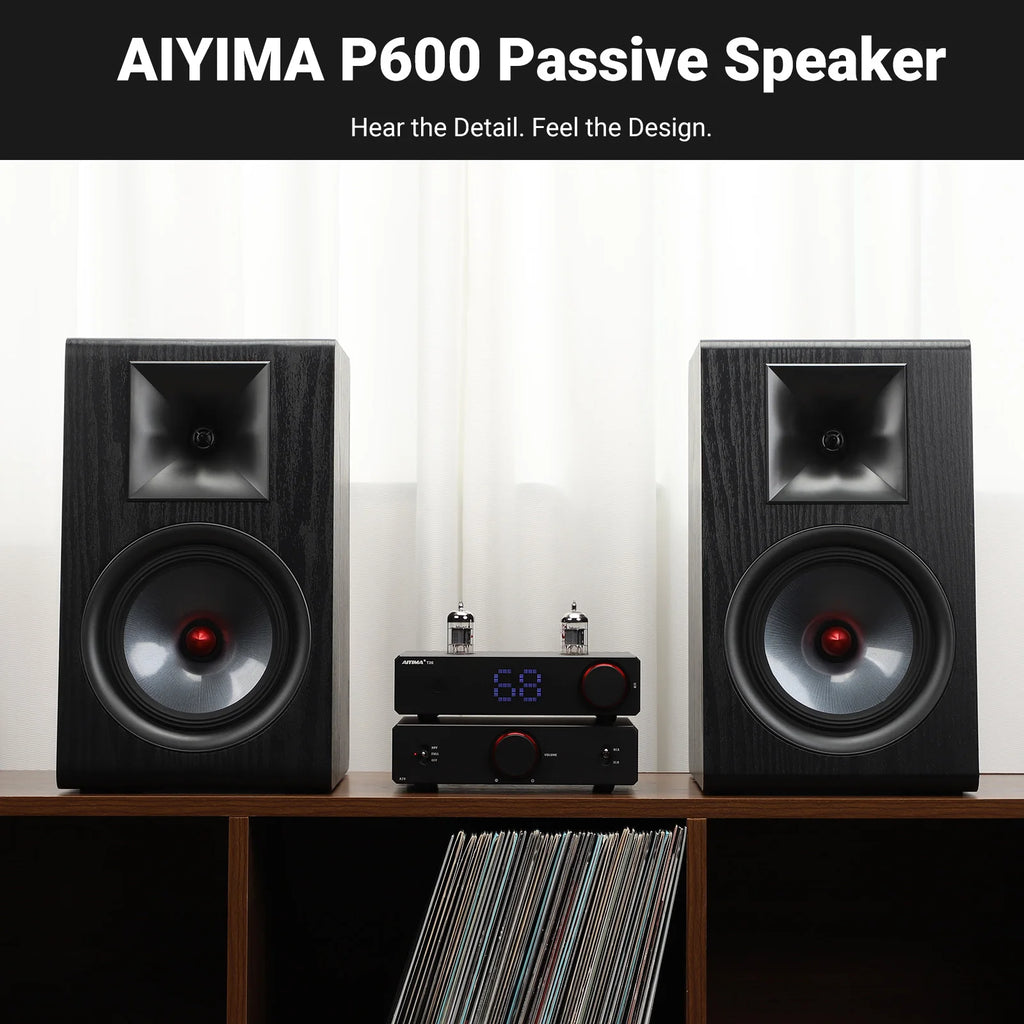 AIYIMA Upgraded P600 6.5 Inch Passive Speaker Wood Carbon Fiber Woofer Silk Bookshelf Speaker for Hifi A80 Amplifier Home