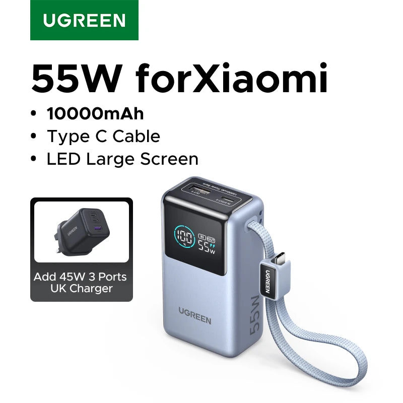 UGREEN Power Bank 55W 10000mAh con Cable Tipo C