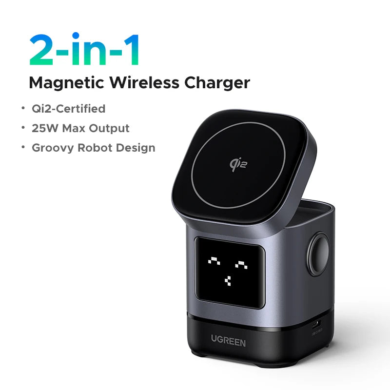 Soporte Cargador Inalámbrico UGREEN Magnético 2‑en‑1 para iPhone