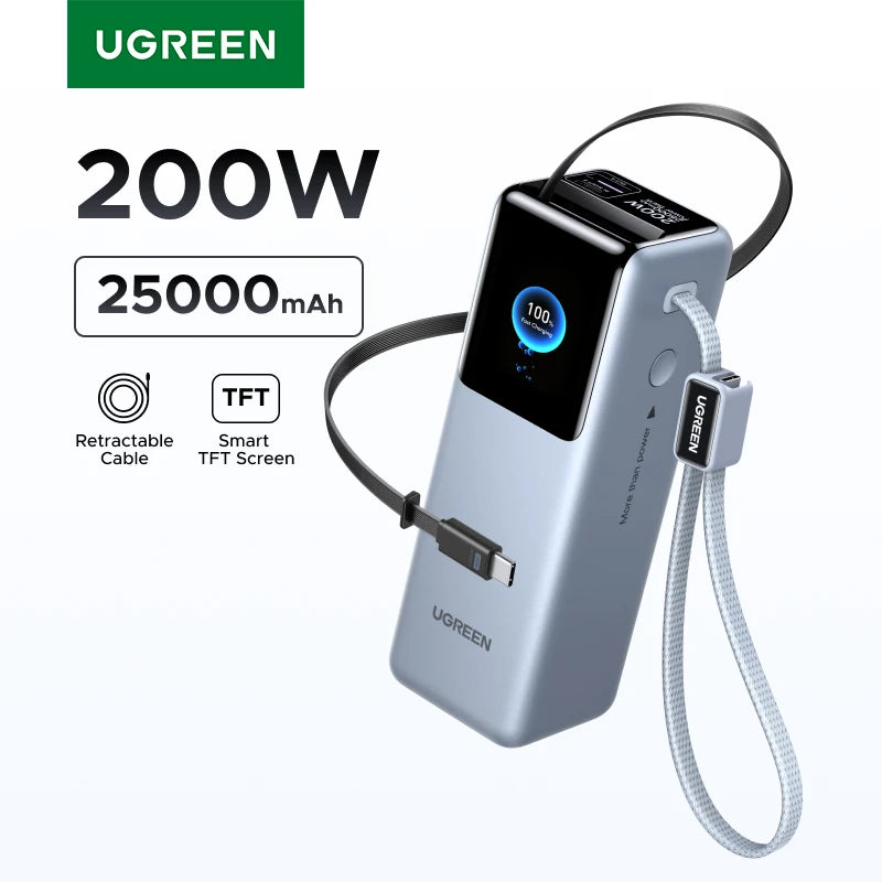 Power Bank UGREEN Nexode Pro 25000mAh con Cables Retráctiles